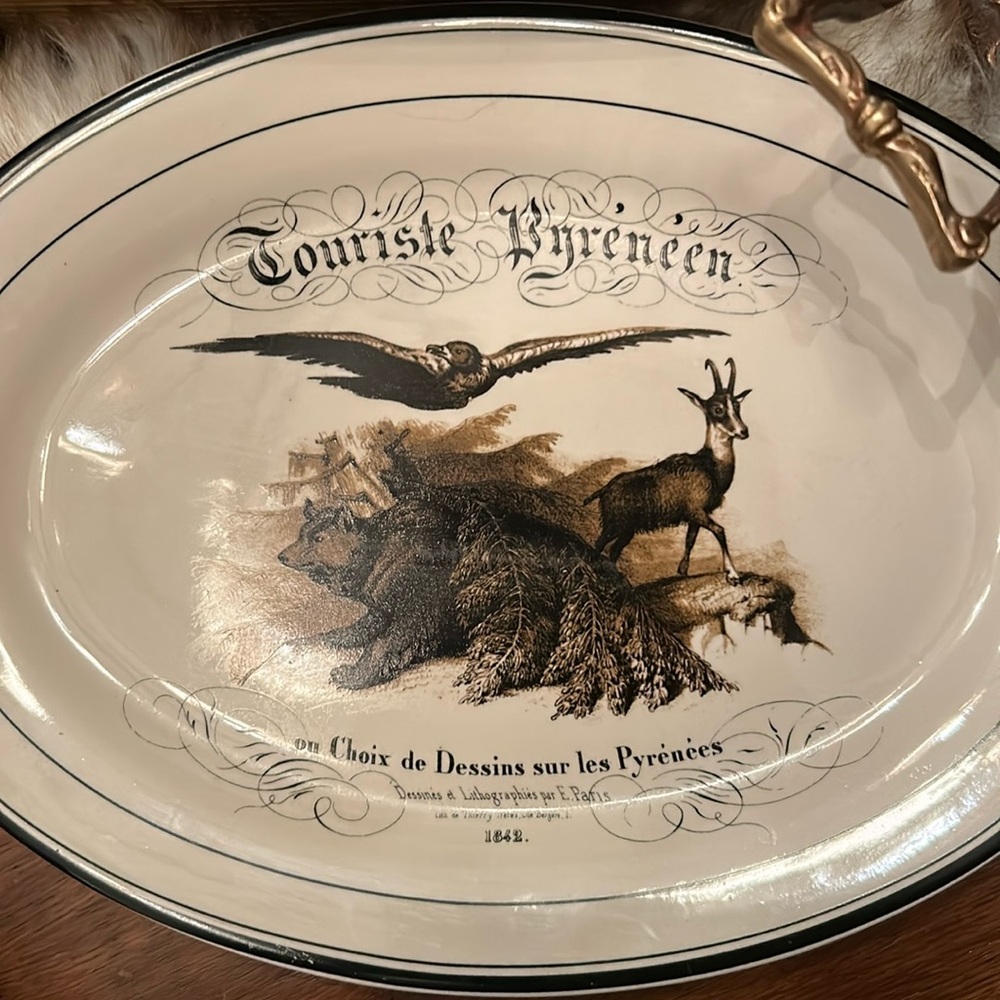 French Lithograph Inspired Ceramic Platter - Picture 3 of 5